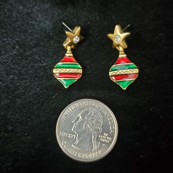 Oops a Daisy Enamel Christmas Ornament Drop Earrings - Picture 5 of 5